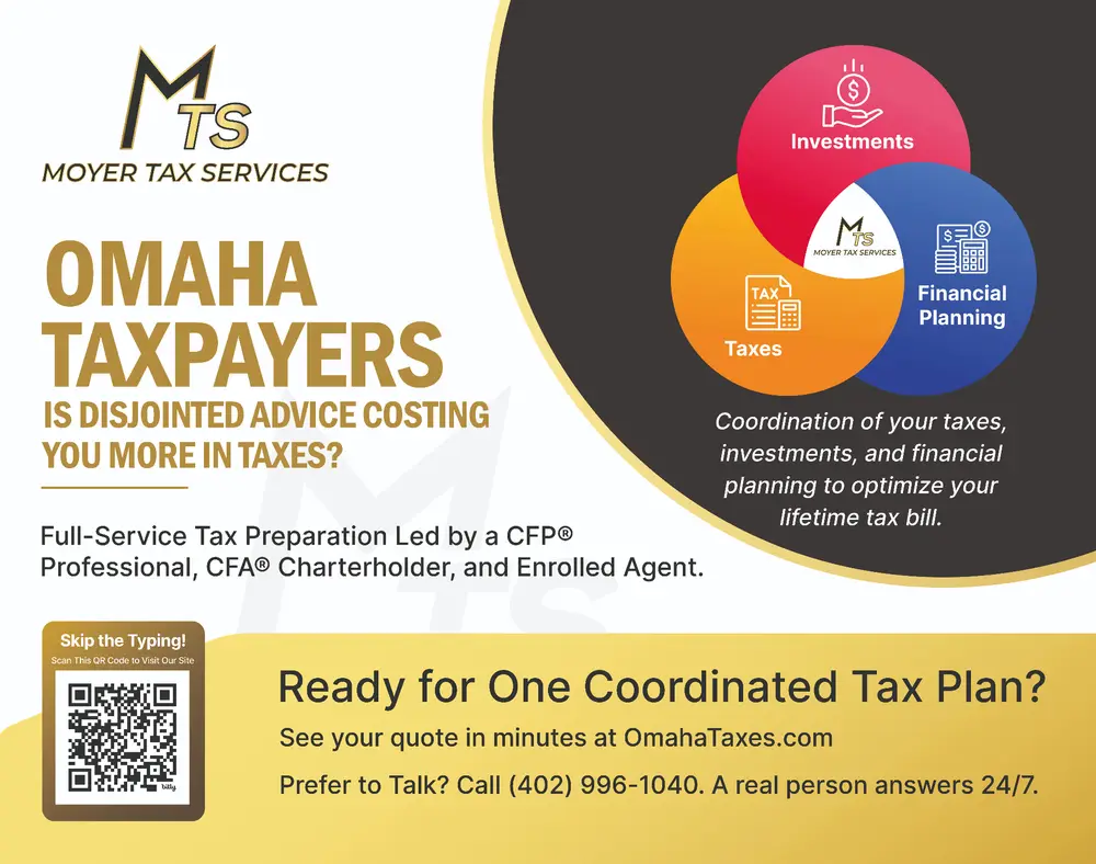 Venn diagram mailer front showing coordination of taxes, investments, and financial planning